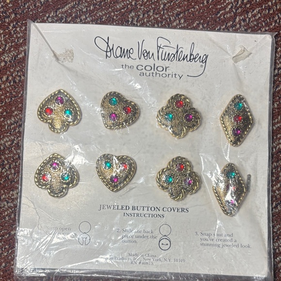 Diane Von Furstenberg Gold Button Covers with Multicolor Gems - Picture 2 of 5